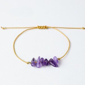 Unisex Minimalist Purple Amethyst Natural Stone Chip Beaded Boho Bracelet NEW
